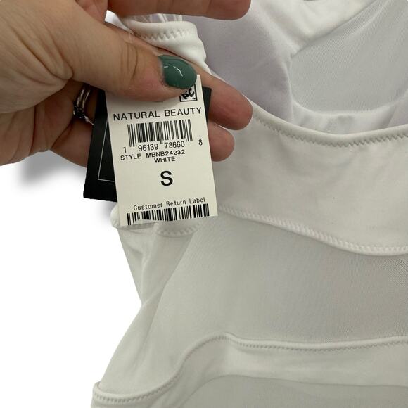 NEW Bar III White One Piece Swimsuit Size Small Cut Out Mesh One Shoulder Swim - Picture 5 of 7